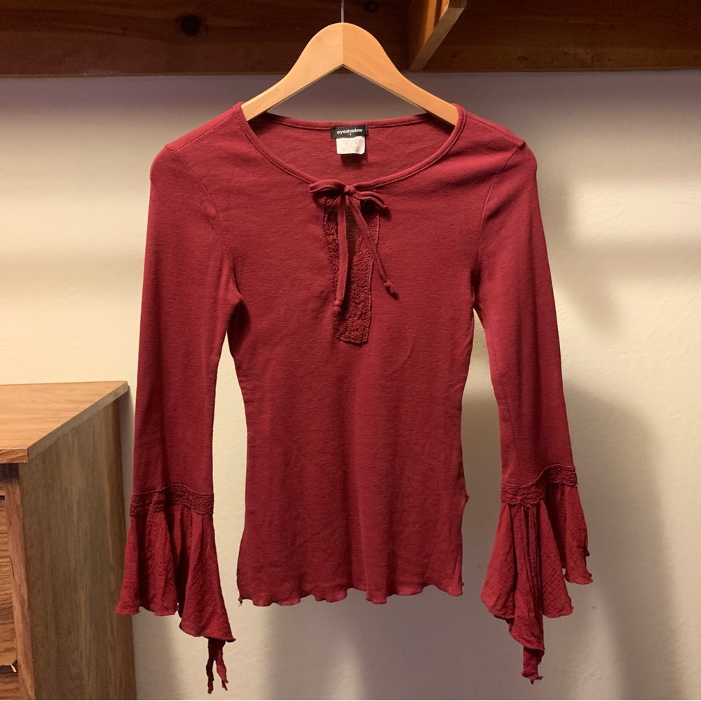 Maroon Split sleeve Top with Lace details
